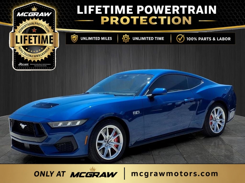 2024 Ford Mustang GT Premium in Blue Metallic — front three-quarter view