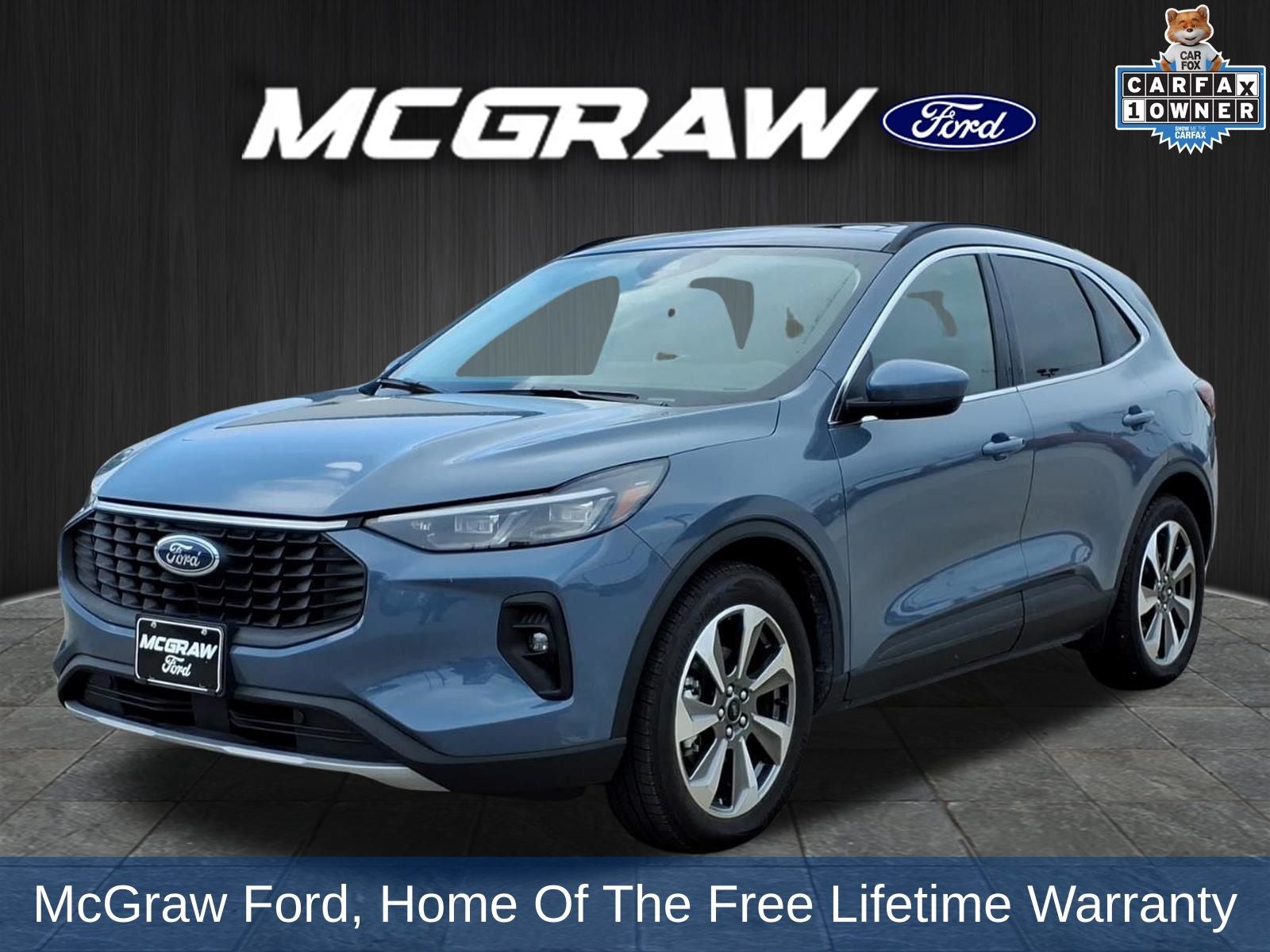 2025 Ford Escape Hybrid Platinum in Vapor Blue — front three-quarter view