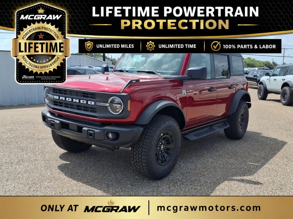 2026 Ford Bronco Big Bend in Ruby Red Metallic Tinted Clearcoat — front three-quarter view