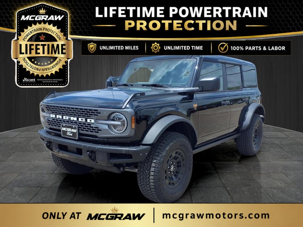 2026 Ford Bronco Badlands in Oxford White — front three-quarter view