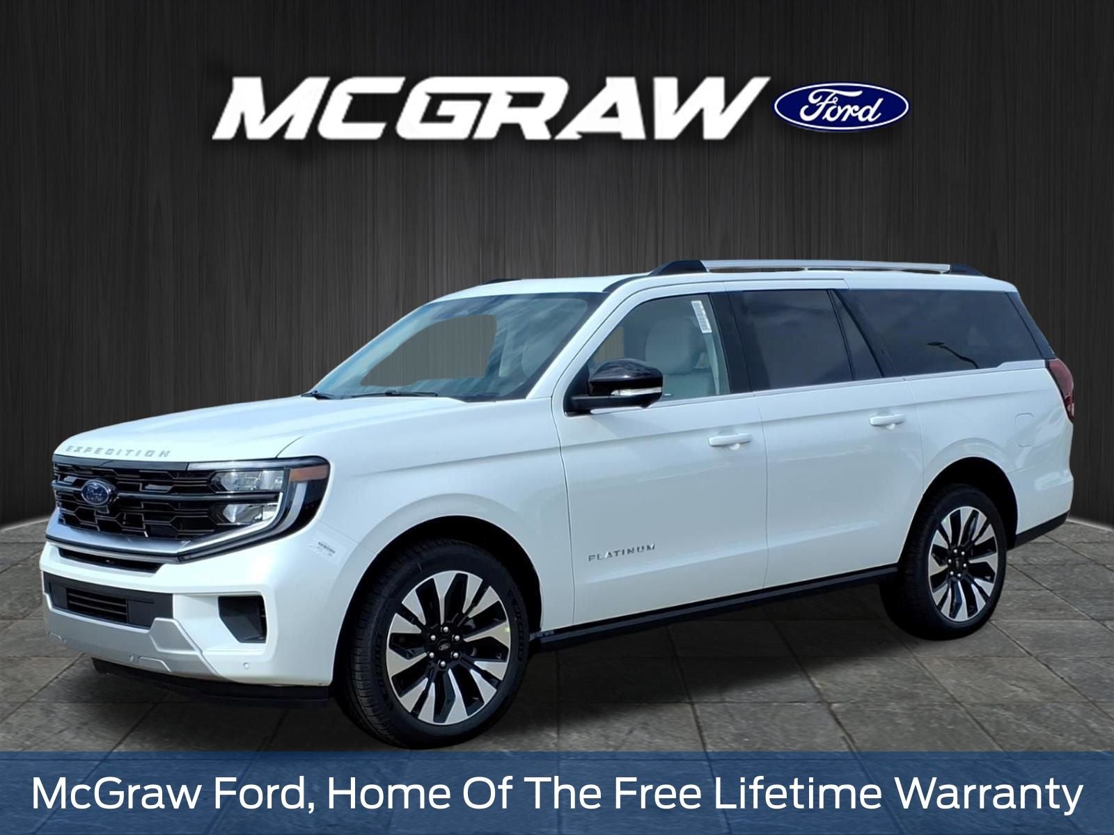 2026 Ford Expedition MAX Platinum in Star White Metallic Tri-Coat — front three-quarter view
