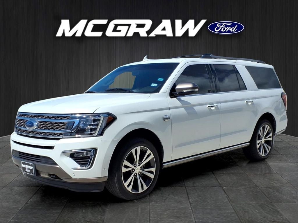 2021 Ford Expedition Max King Ranch in White Metallic — front three-quarter view
