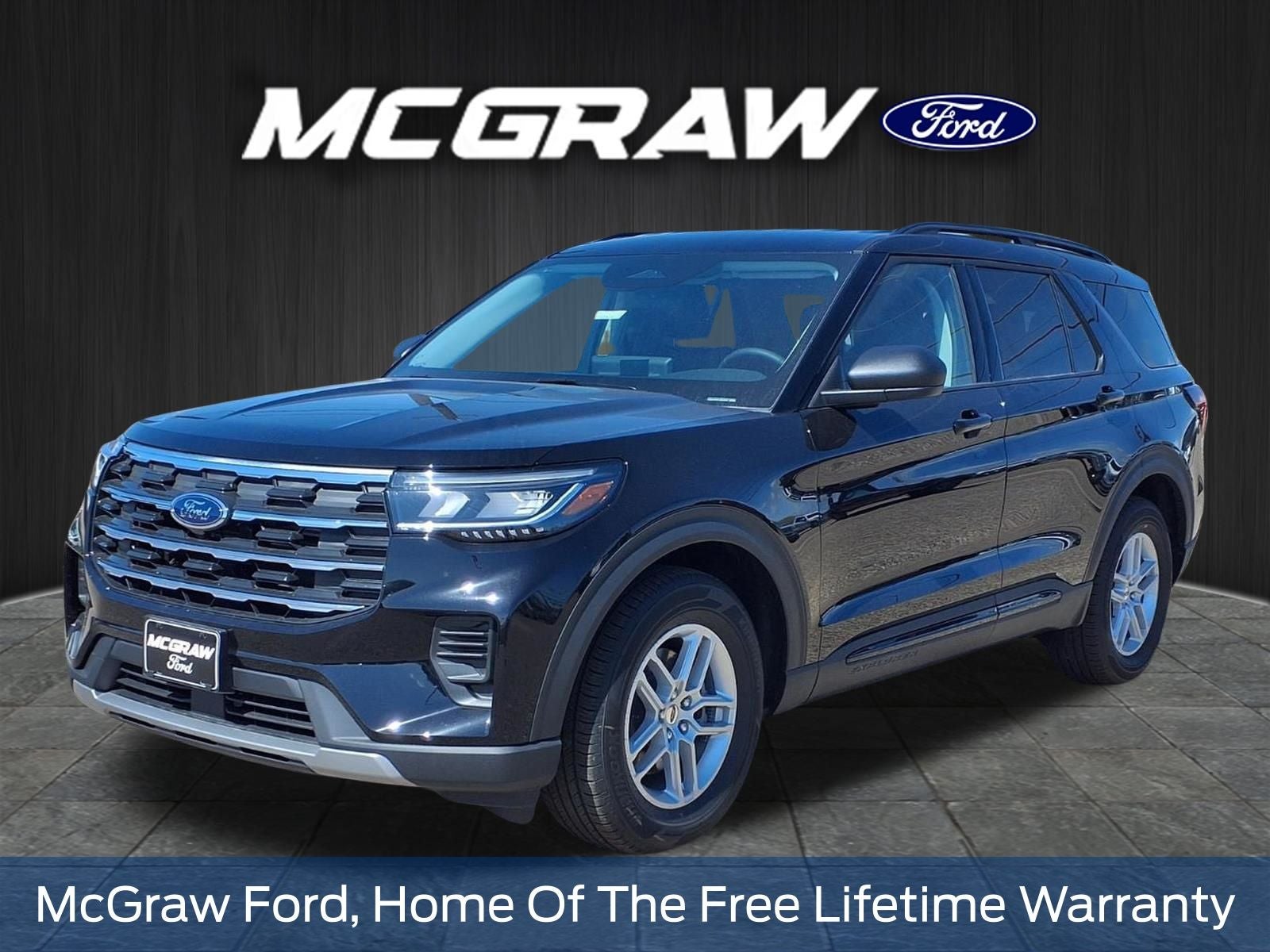 2026 Ford Explorer Active in Agate Black Metallic — front three-quarter view