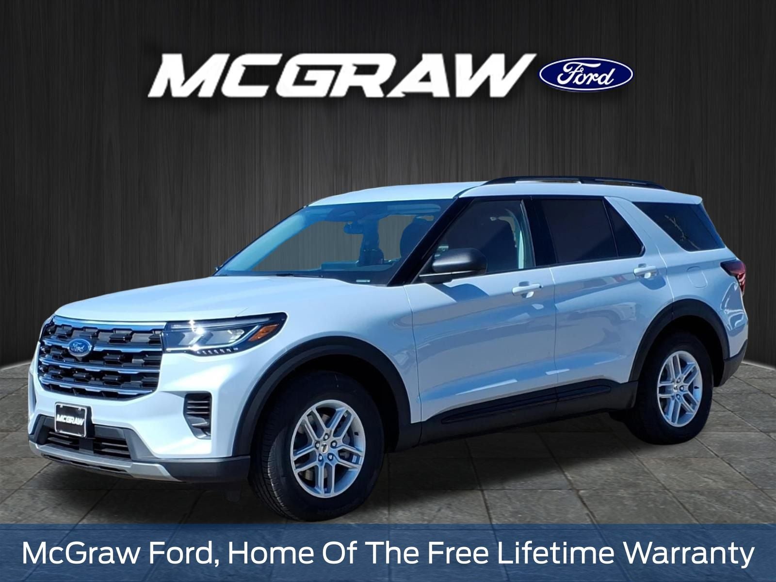 2026 Ford Explorer Active in Space White Metallic — front three-quarter view