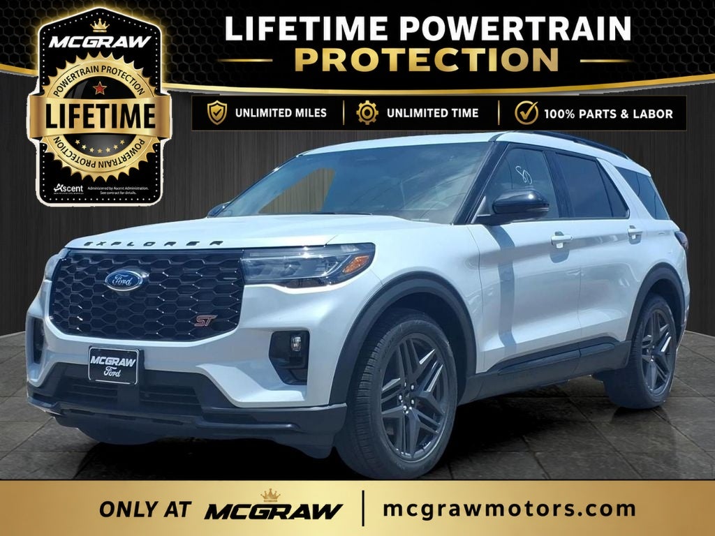 2026 Ford Explorer ST in Space White Metallic — front three-quarter view