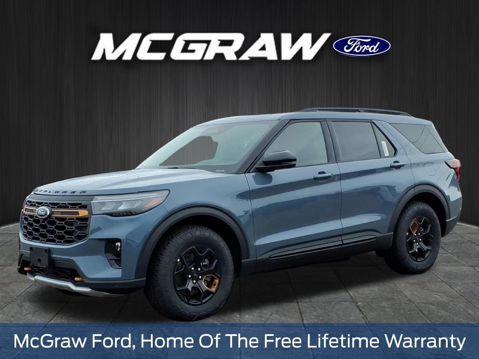 2026 Ford Explorer Tremor in Vapor Blue Metallic — front three-quarter view