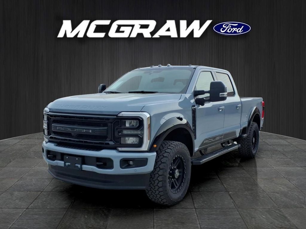 2026 Ford Super Duty F-250 Lariat in Glacier Gray Metallic Tri-Coat — front three-quarter view