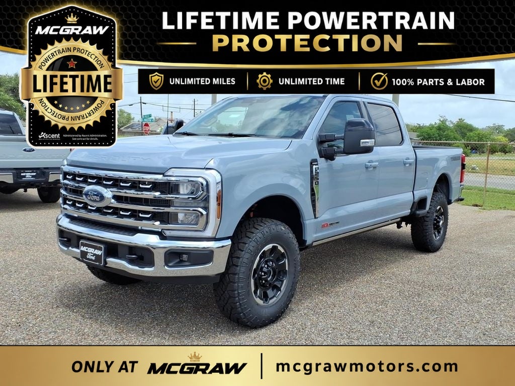 2026 Ford Super Duty F-250 Lariat in Glacier Gray Metallic Tri-Coat — front three-quarter view