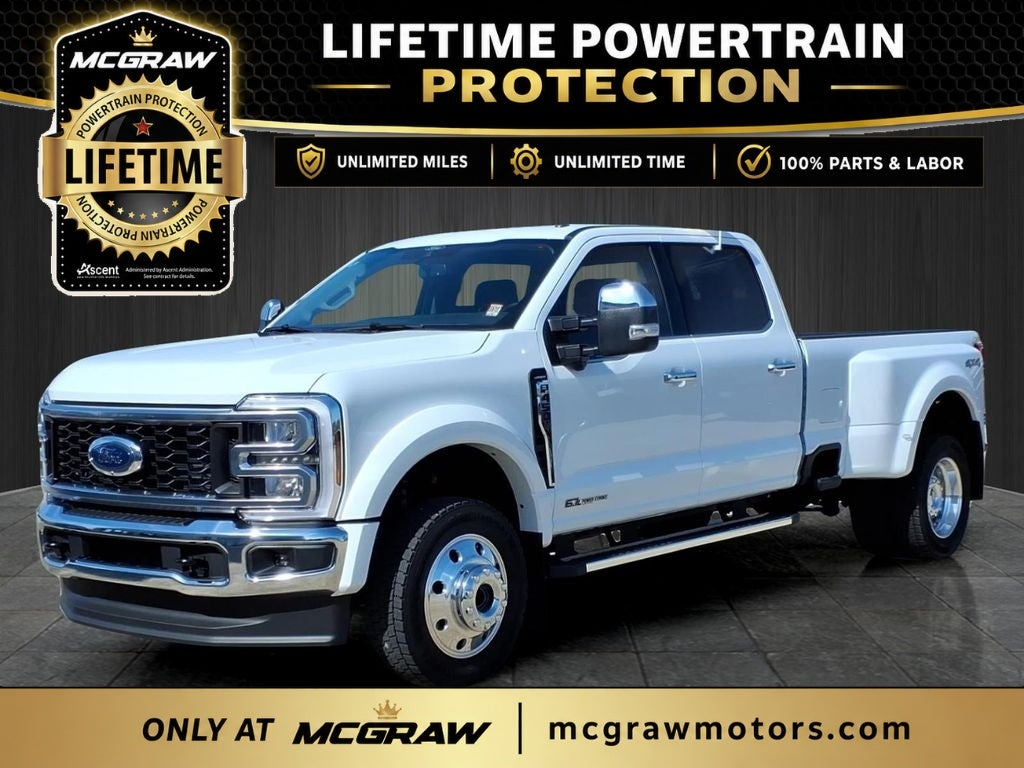 2026 Ford F-450SD Lariat DRW in Oxford White — front three-quarter view