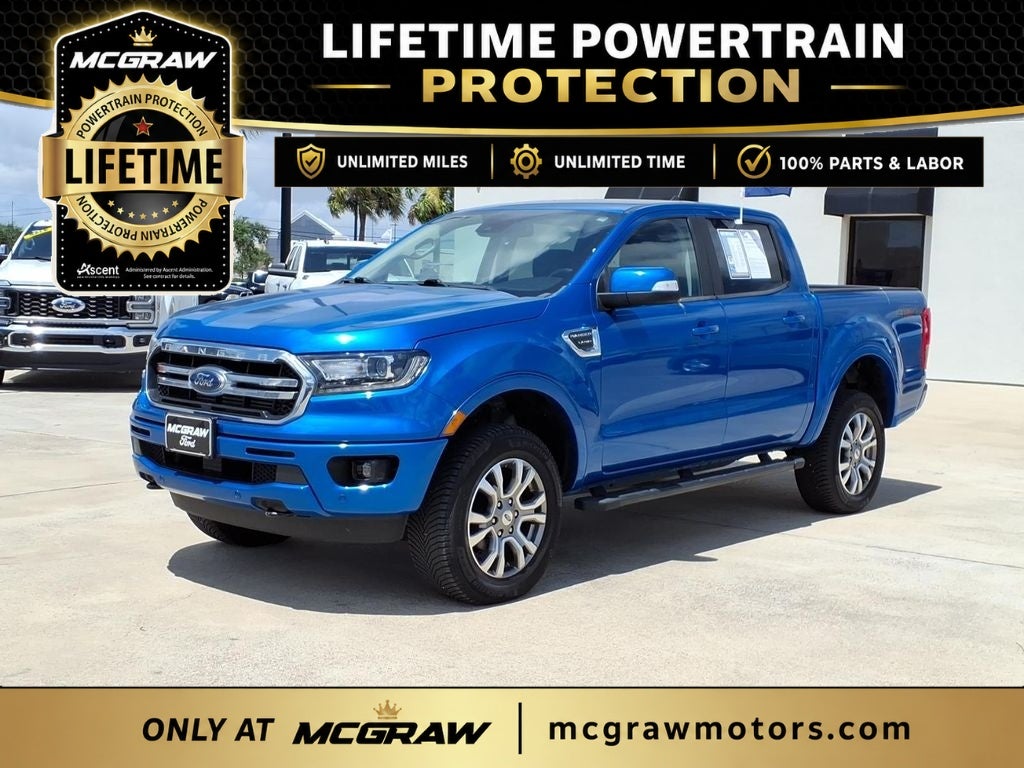 2022 Ford Ranger Lariat in Blue Metallic — front three-quarter view