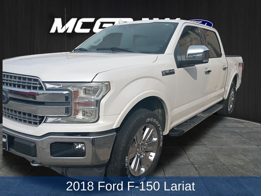 2018 Ford F-150 Lariat in White Platinum Clearcoat Metallic — front three-quarter view