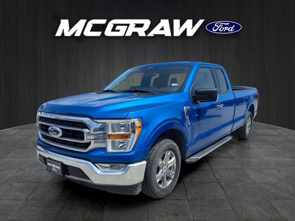 2021 Ford F-150 XLT in Blue Metallic — front three-quarter view