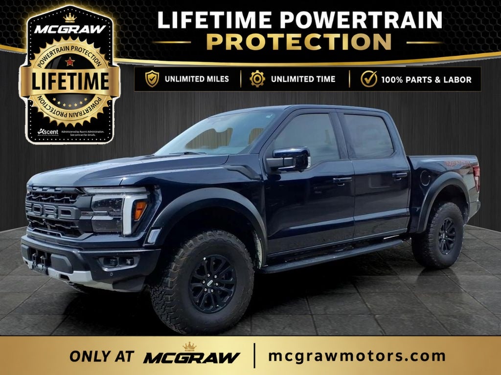 2025 Ford F-150 Raptor in Blue Metallic — front three-quarter view