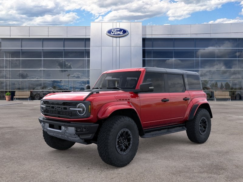 2026 Ford Bronco Raptor in Ruby Red Metallic Tinted Clearcoat — front three-quarter view