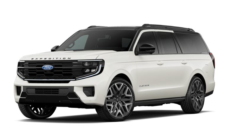 2027 Ford Expedition MAX Platinum in Star White Metallic Tri-Coat — front three-quarter view